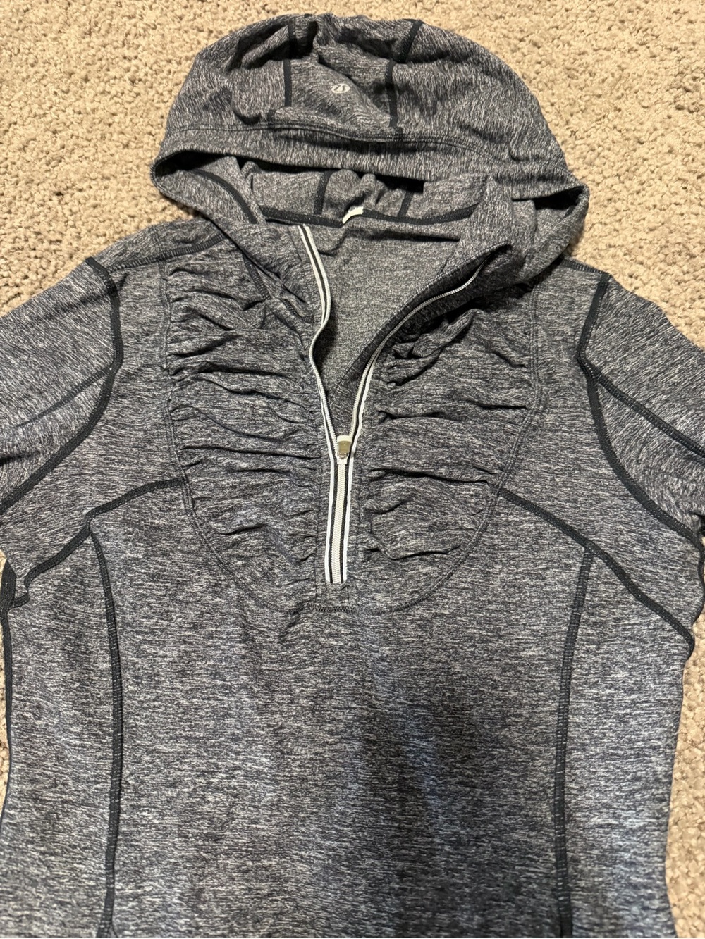 lululemon athletica Charcoal Gray Hooded Ruffle Half-Zip Pullover